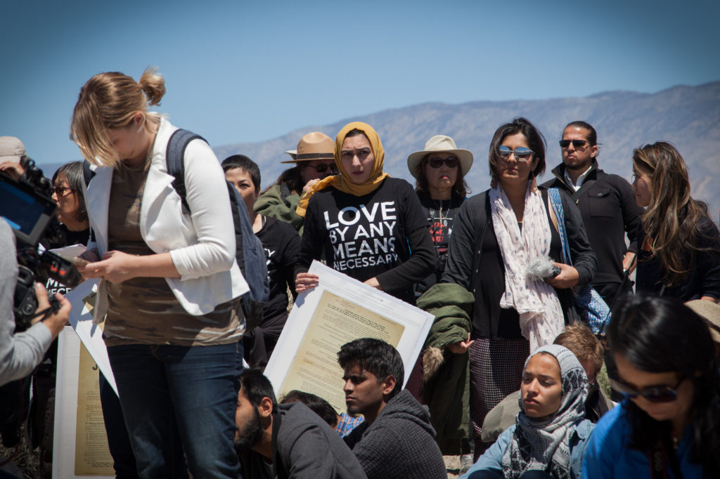 Sahar Pirzada (center), of Vigilant Love. In the years since 9/11, the Manzanar Committee built strong relationships with the Muslim and Arab-American communities. Photo by Joanne Kim