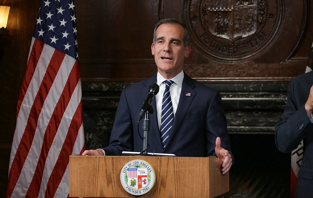 Mayor Eric Garcetti announces executive action to prevent the spread of COVID-19 on March 15