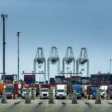 Shot of an intermodal shipping yard in the Port of Long Beach, California.